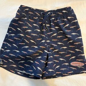 Vineyard Vines Navy Swim Shorts with Orange Fish Accent